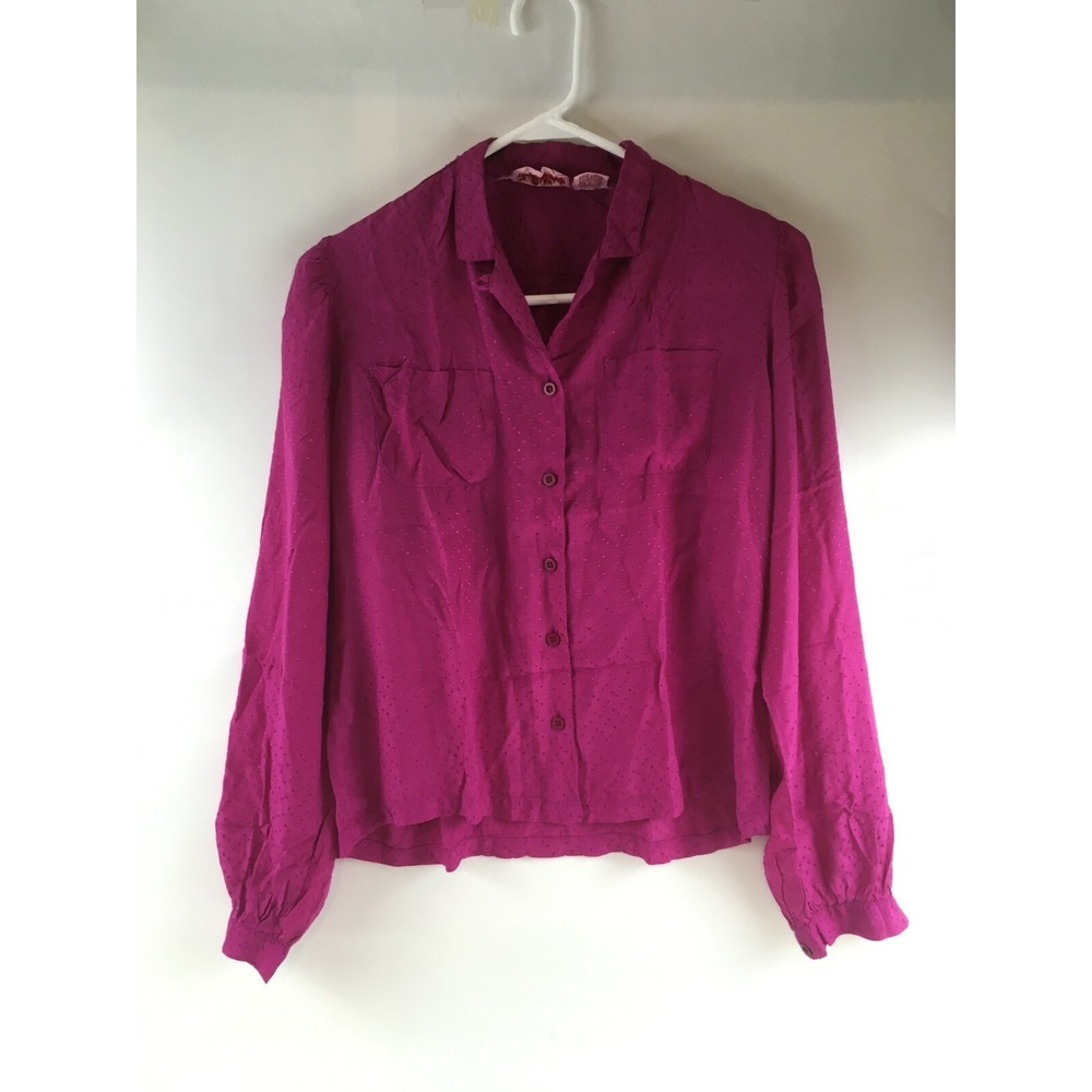 Star of India Blouse Shirt Women's Size L Fuchsia Pink Front Pockets Button Down